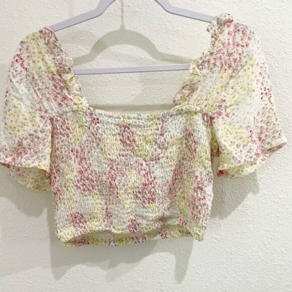 Sim & Sam Boho Cottagecore Floral Top Ruched Feminine Ruffle Romantic Crop Top - Picture 6 of 6